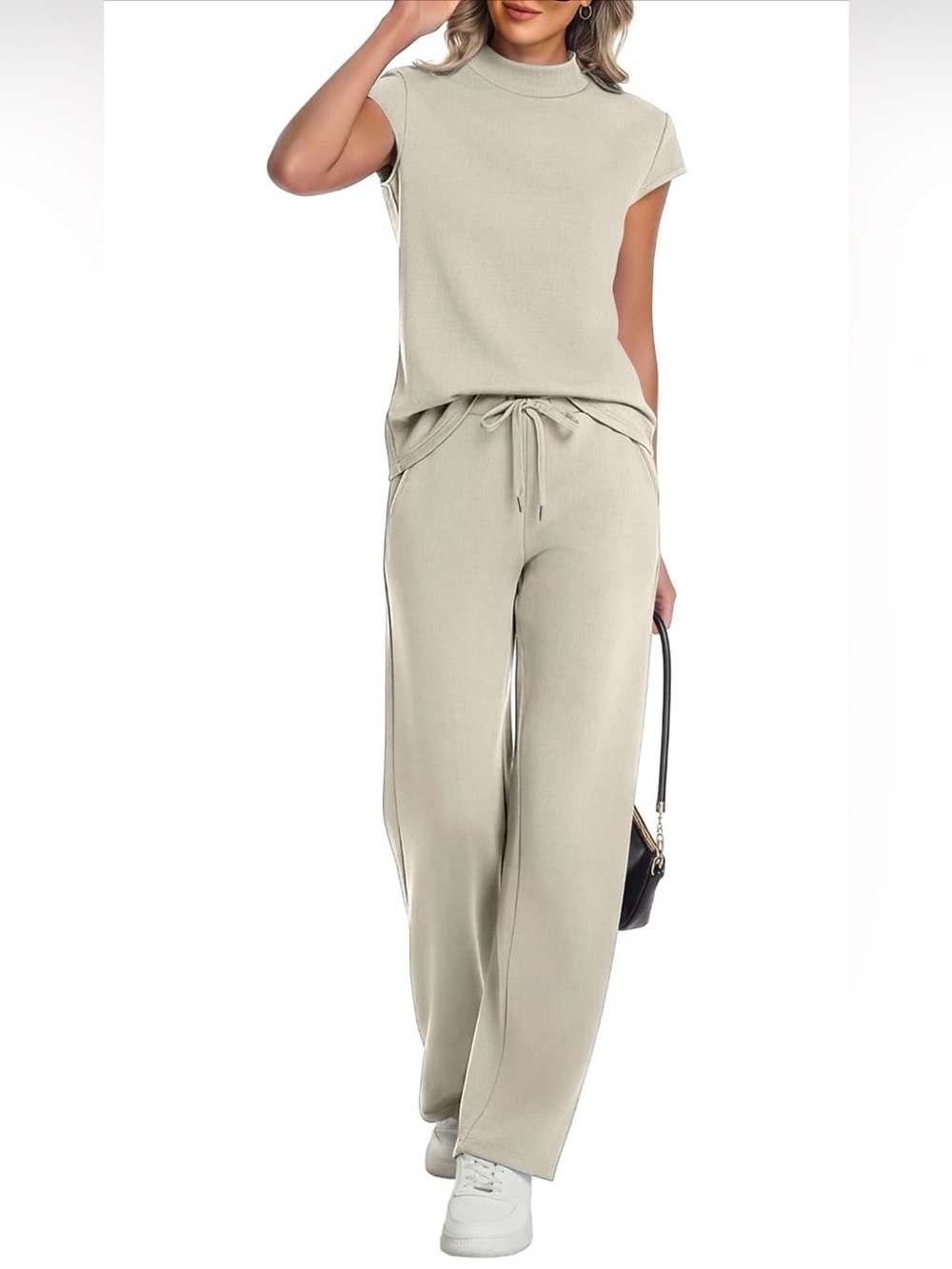 A.   Casly Lamiit 2 Piece Set Wide-Leg Drawstring Pants - Mock Neck Wide Leg 2X